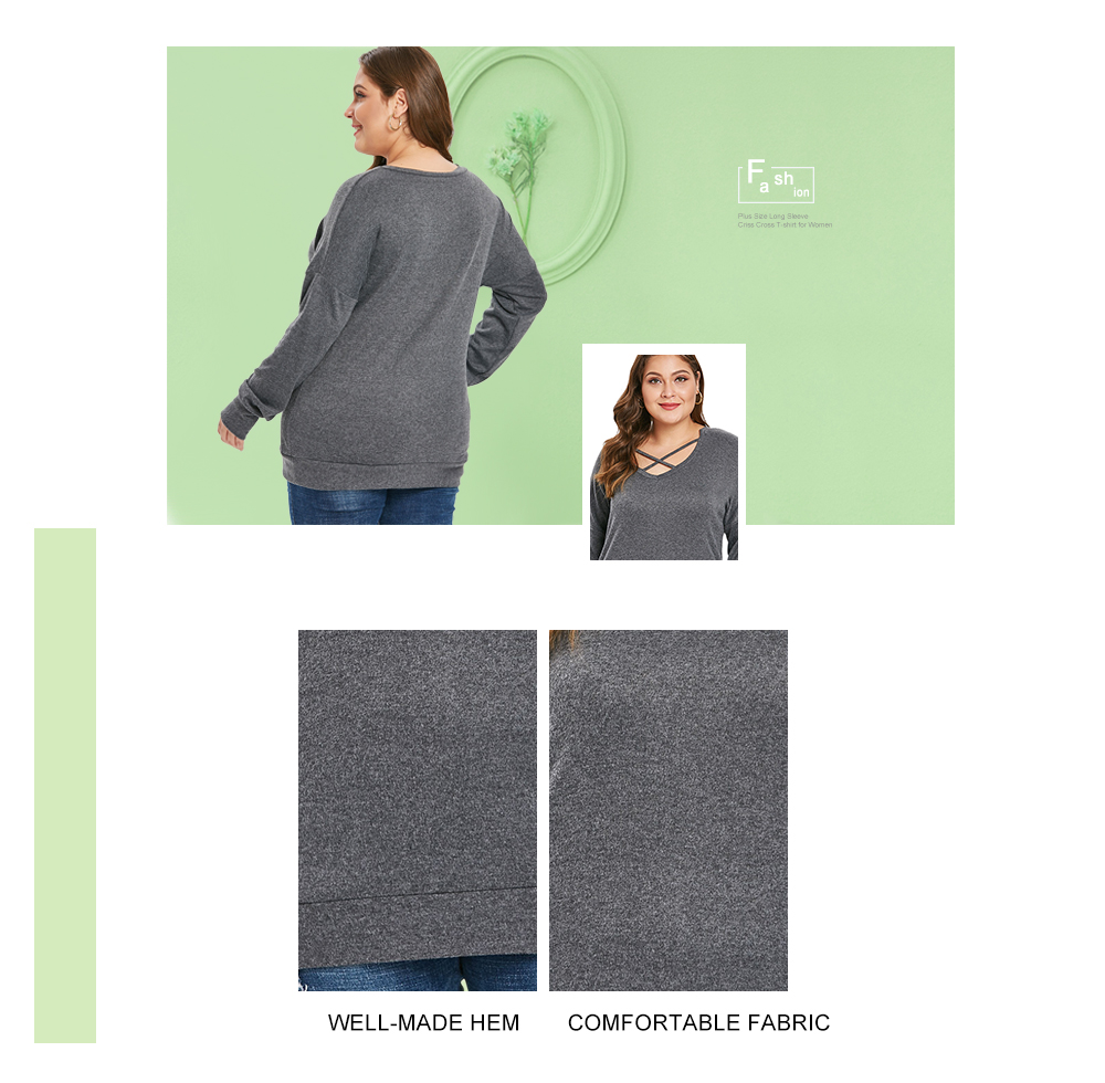 Criss Cross Plus Size Long Sleeve T-shirt