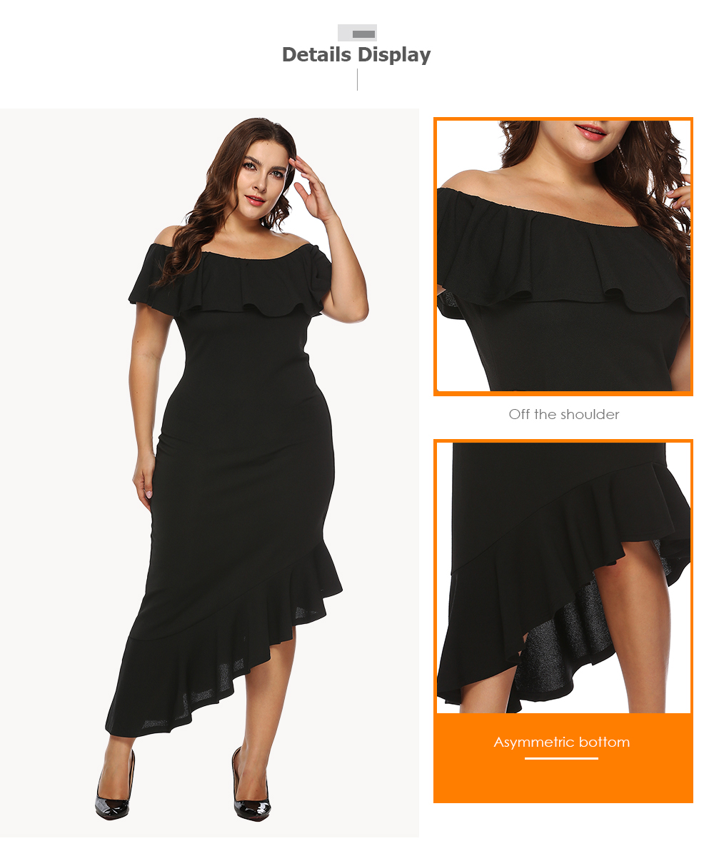 Off The Shoulder Flounce Ruffle Asymmetric Solid Color Plus Size Women Bodycon Dress