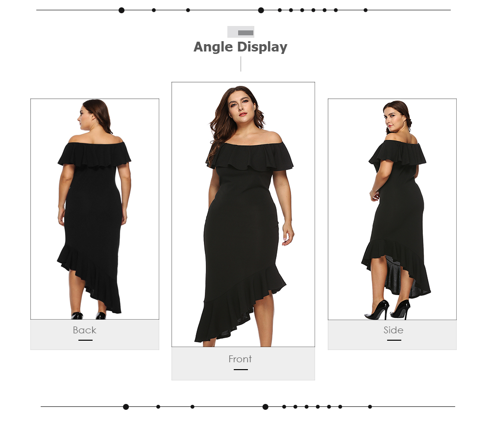 Off The Shoulder Flounce Ruffle Asymmetric Solid Color Plus Size Women Bodycon Dress