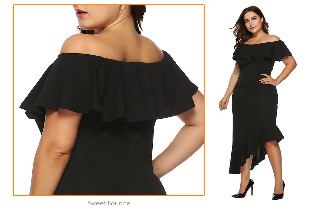 Off The Shoulder Flounce Ruffle Asymmetric Solid Color Plus Size Women Bodycon Dress