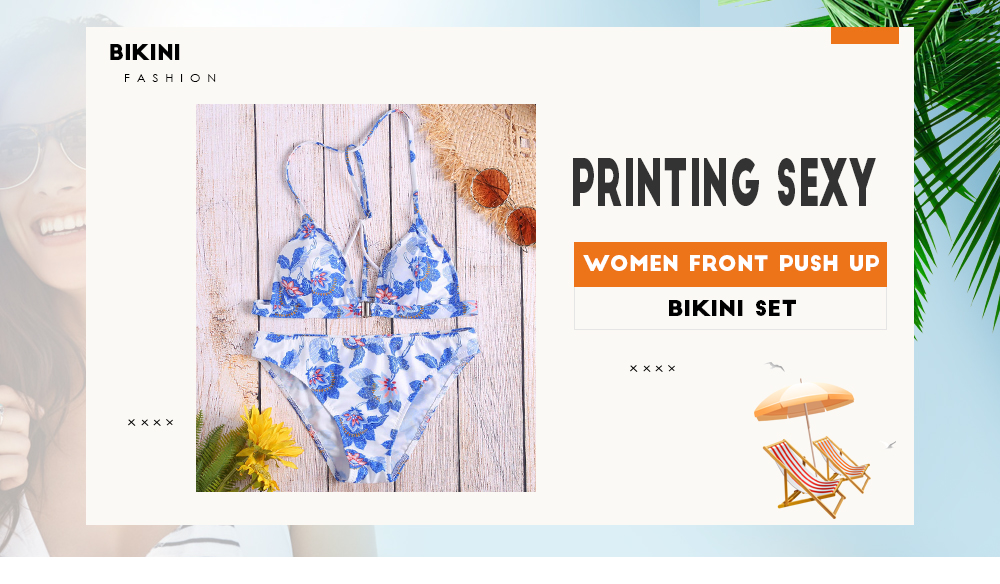 Printing Sexy Women Swimsuit Padded Front Push Up Bikini Set Beachwear