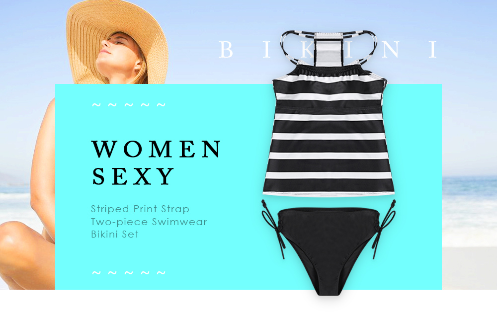 Women Sexy Striped Print Strap Two-piece Swimwear Stylish Bikini Set