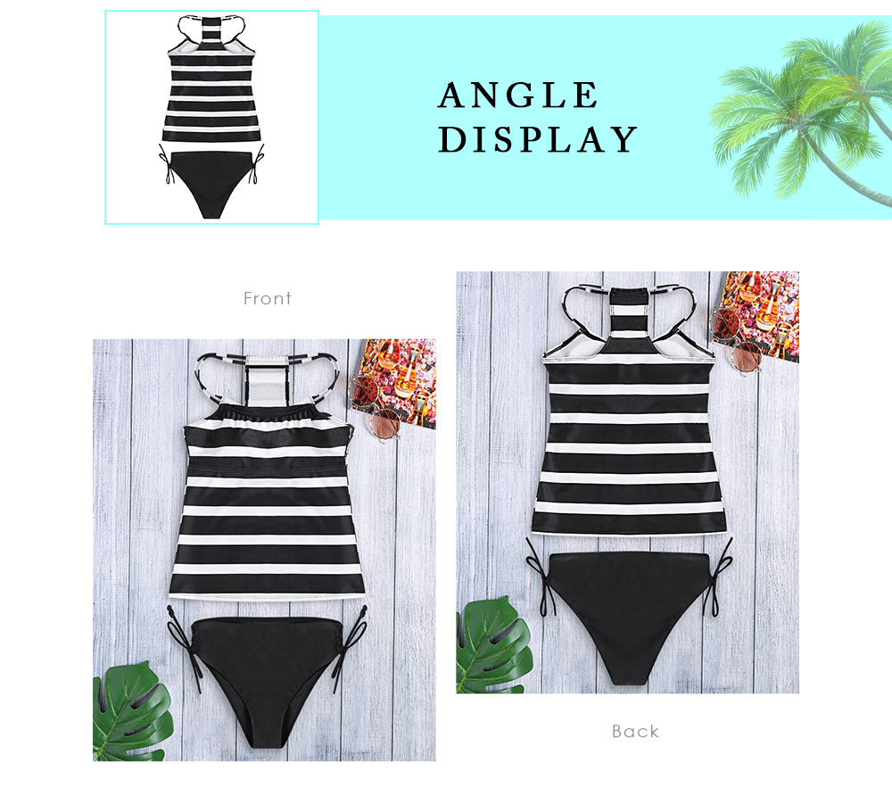 Women Sexy Striped Print Strap Two-piece Swimwear Stylish Bikini Set