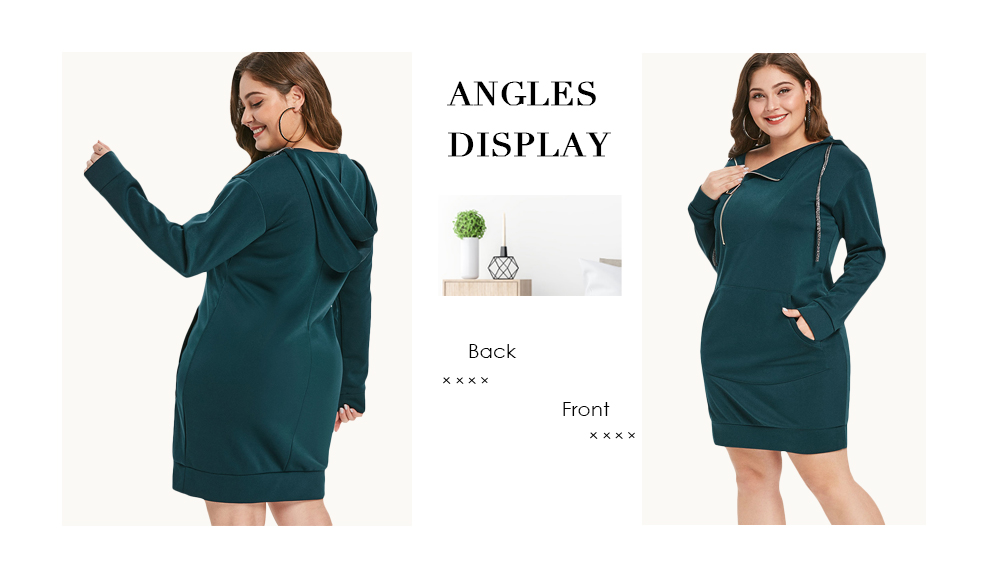 Plus Size Zip Embellished Kangaroo Pocket Dress