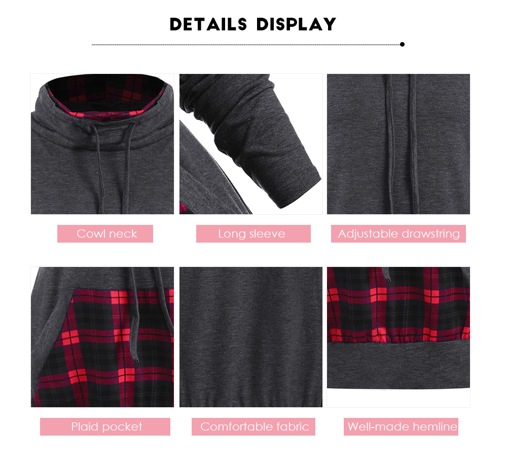 Cowl Neck Plus Size Plaid Panel Sweatshirt