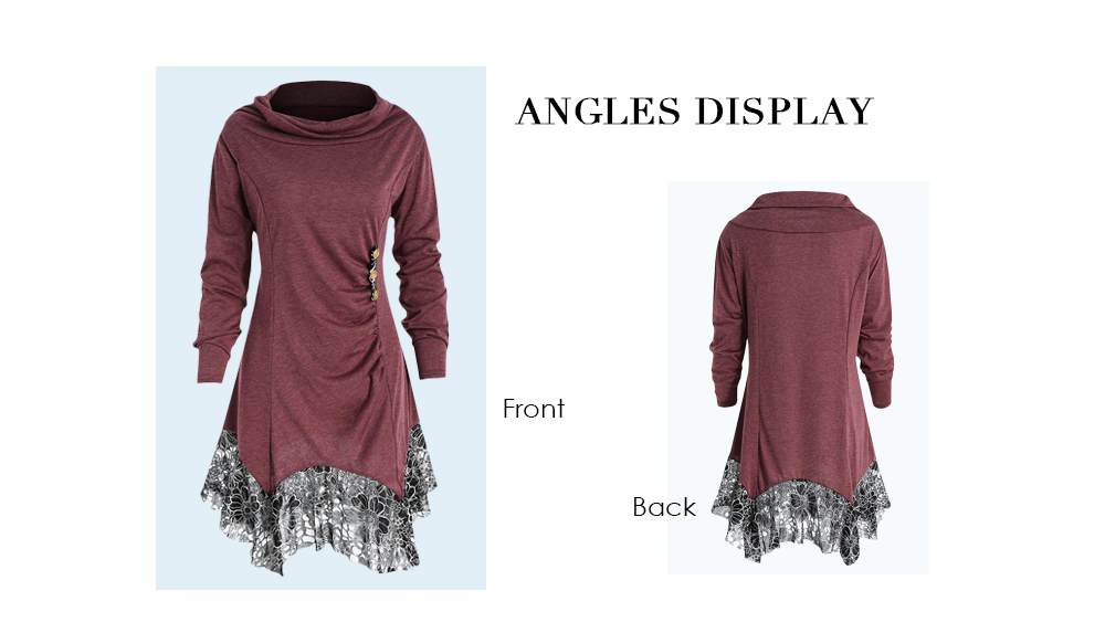 Plus Size Lace Panel Long Sleeves Tee with Buttons