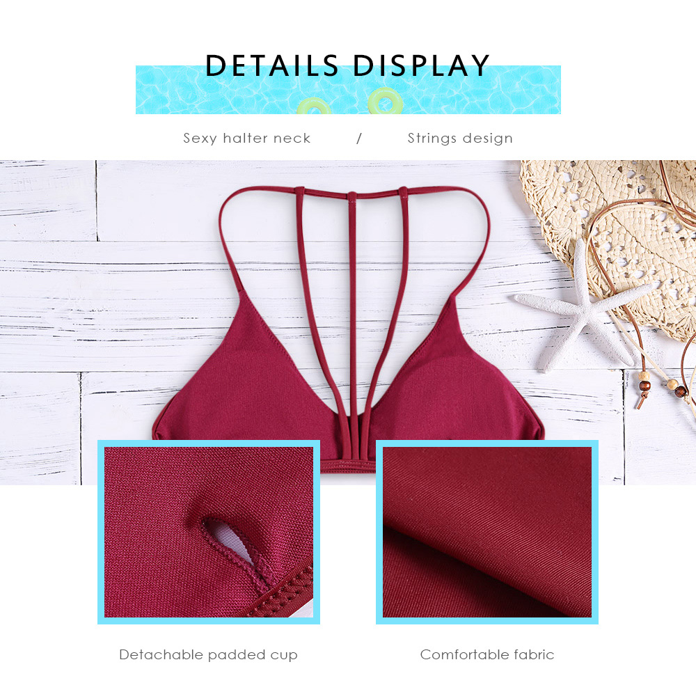 Sexy Halter Neck Backless Padded Solid Color Women Bikini Set