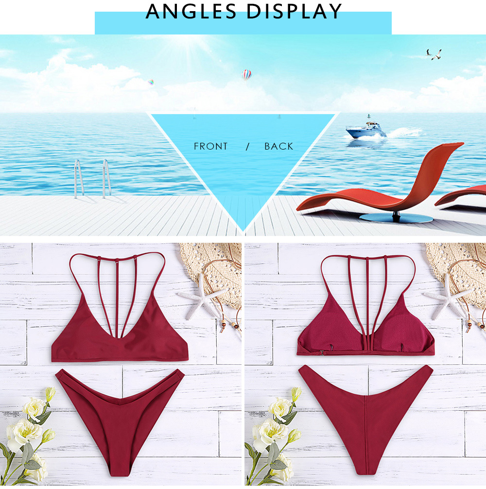 Sexy Halter Neck Backless Padded Solid Color Women Bikini Set