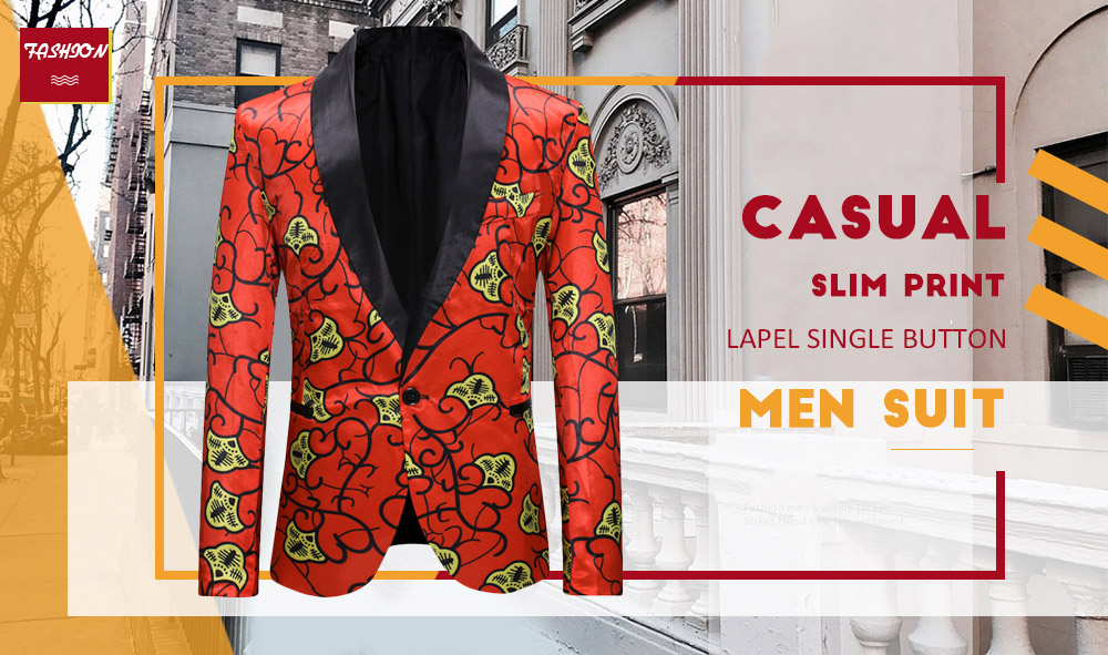 Male Casual Slim Print Splice Color Lapel Single Button Men Suit