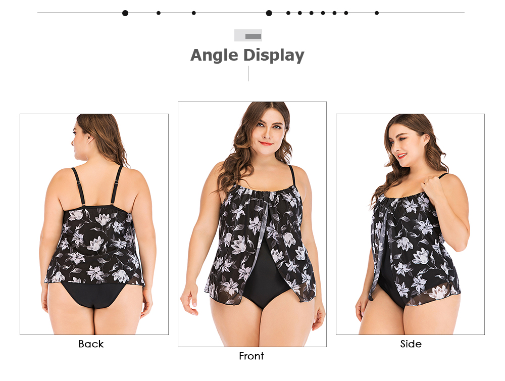 Sexy Spaghetti Strap Floral Mesh Overlay Padded Plus Size Women Swimsuit