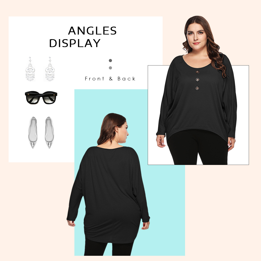 Plus Size Button Embellished High Low T-shirt