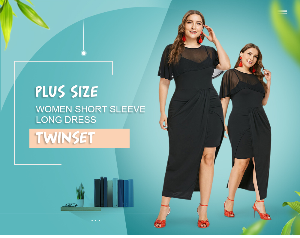 Plus Size Women Round Neck Short Sleeve Long Dress Twinset Tunic Clothing