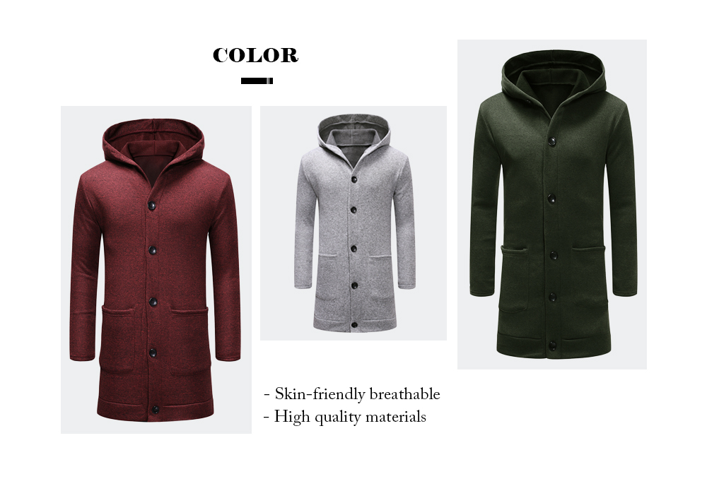 Hooded Collar Button Long Cardigan Sweatshirt for Men