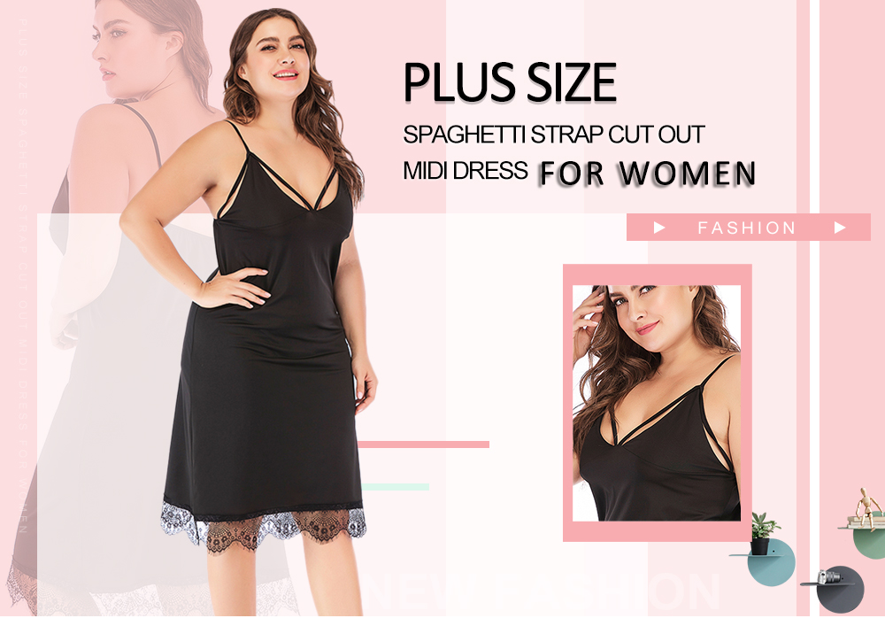 Plus Size Spaghetti Strap Cut Out Midi Dress