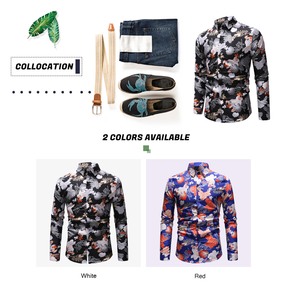 Flower Print Shirt Lapel Long Sleeves for Men