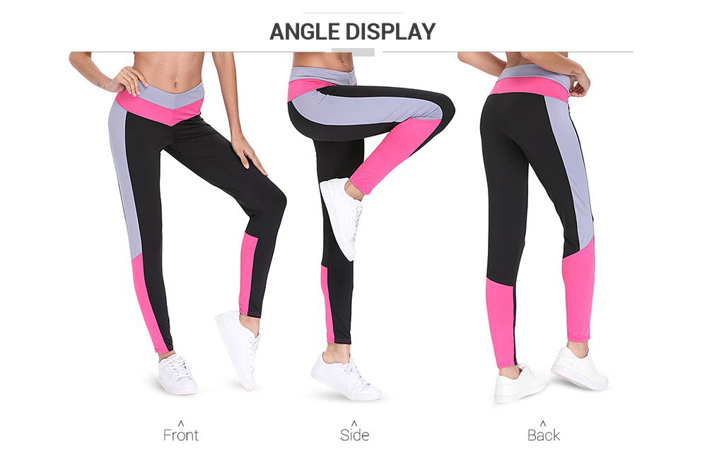 Mid Waist Color Blocking Skinny Elastic Sporty Women Yoga Pants