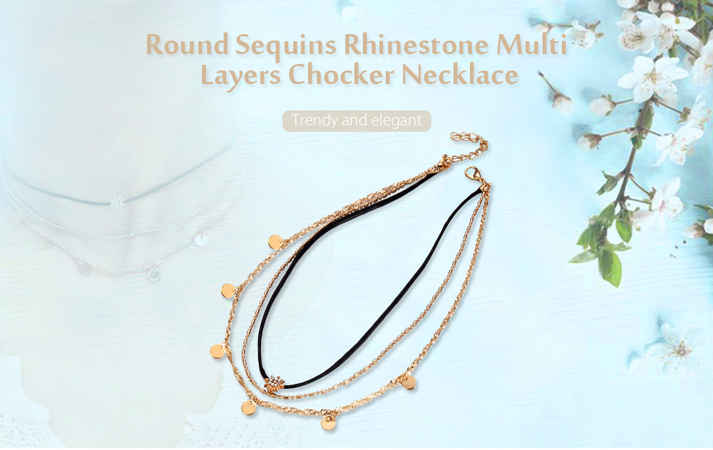 Round Sequins Rhinestone Multi Layers Choker Necklace