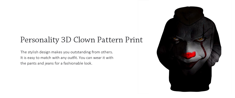 Men's Clown 3D Printed Loose Hooded Pullover Hoodie