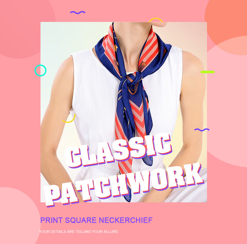 Classic Patchwork Print Square Neckerchief Women Scarf