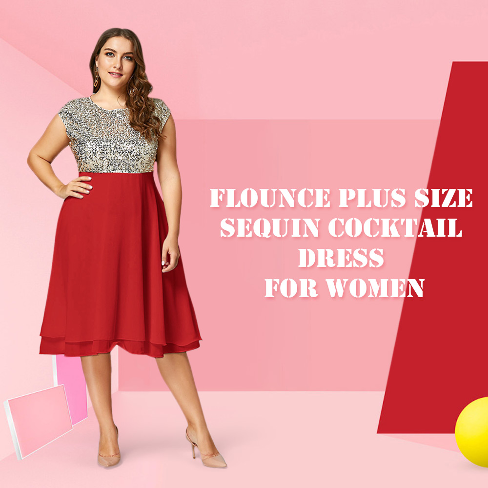 Flounce Plus Size Sequin Sparkly Cocktail Dress