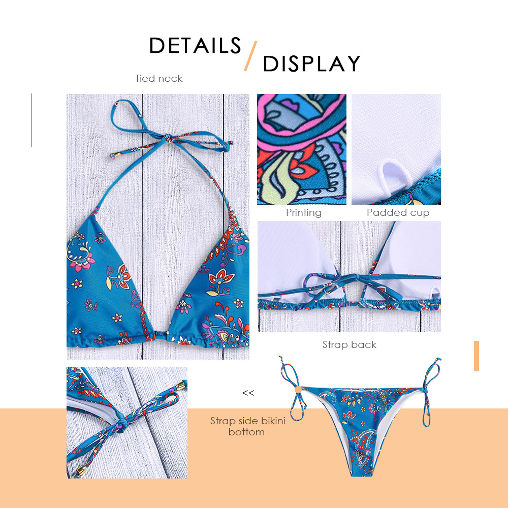 Printing Lace Up Bikini Set Sexy Women Padded Swimwear Bandage Bathing Suit