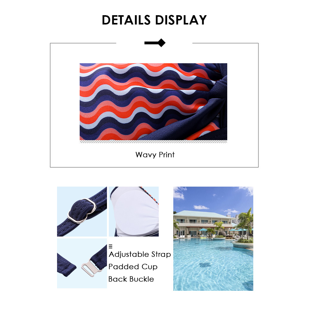 Plus Size Geometric Wavy Print Padded Tankini Set Women Swimsuit