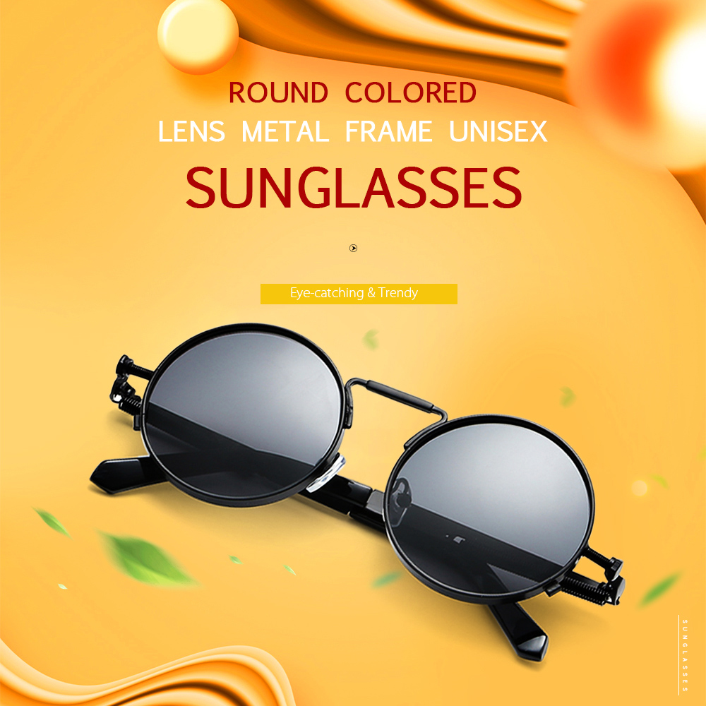 UV400 Protection Vintage Round Colored Lens Metal Frame Unisex Sunglasses