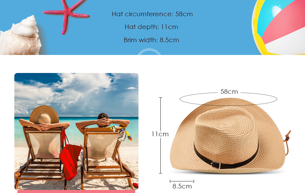 YJC - A240 Women Big Brim Anti-wind Rope Outdoor Straw Sun Hat