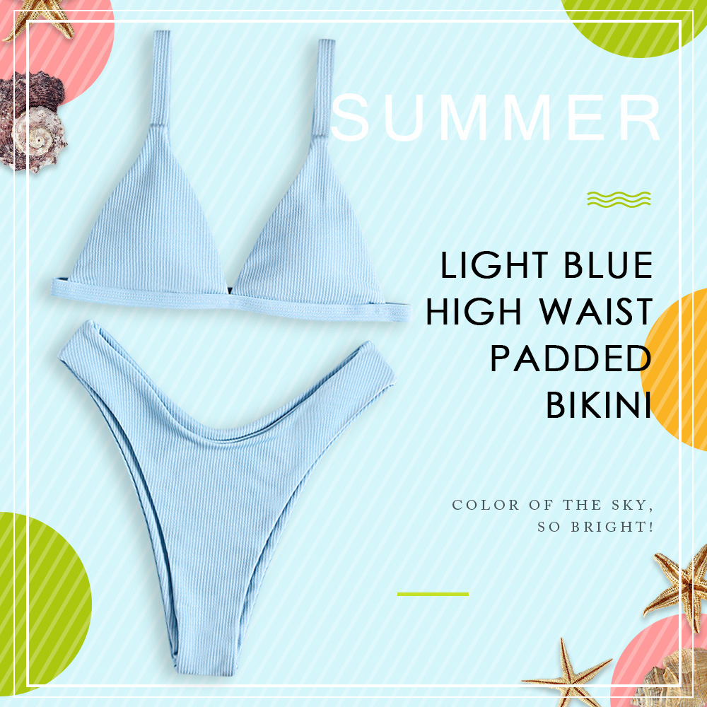 High Waist Padded Bikini Light Blue Women Swimsuit