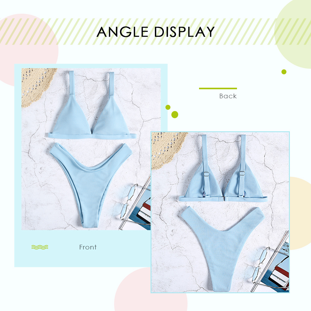 High Waist Padded Bikini Light Blue Women Swimsuit