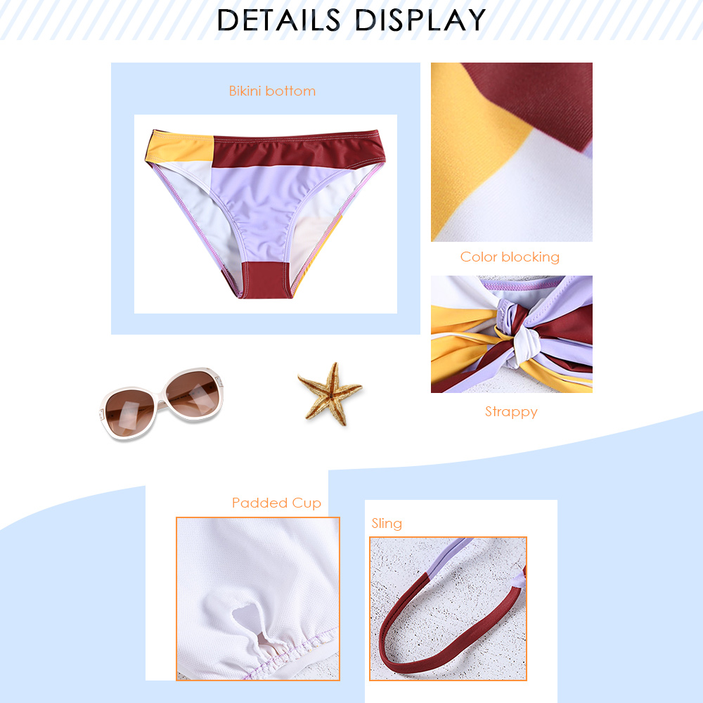 Sexy Strappy Sleeveless Color Blocking Padded Women Bikini Set