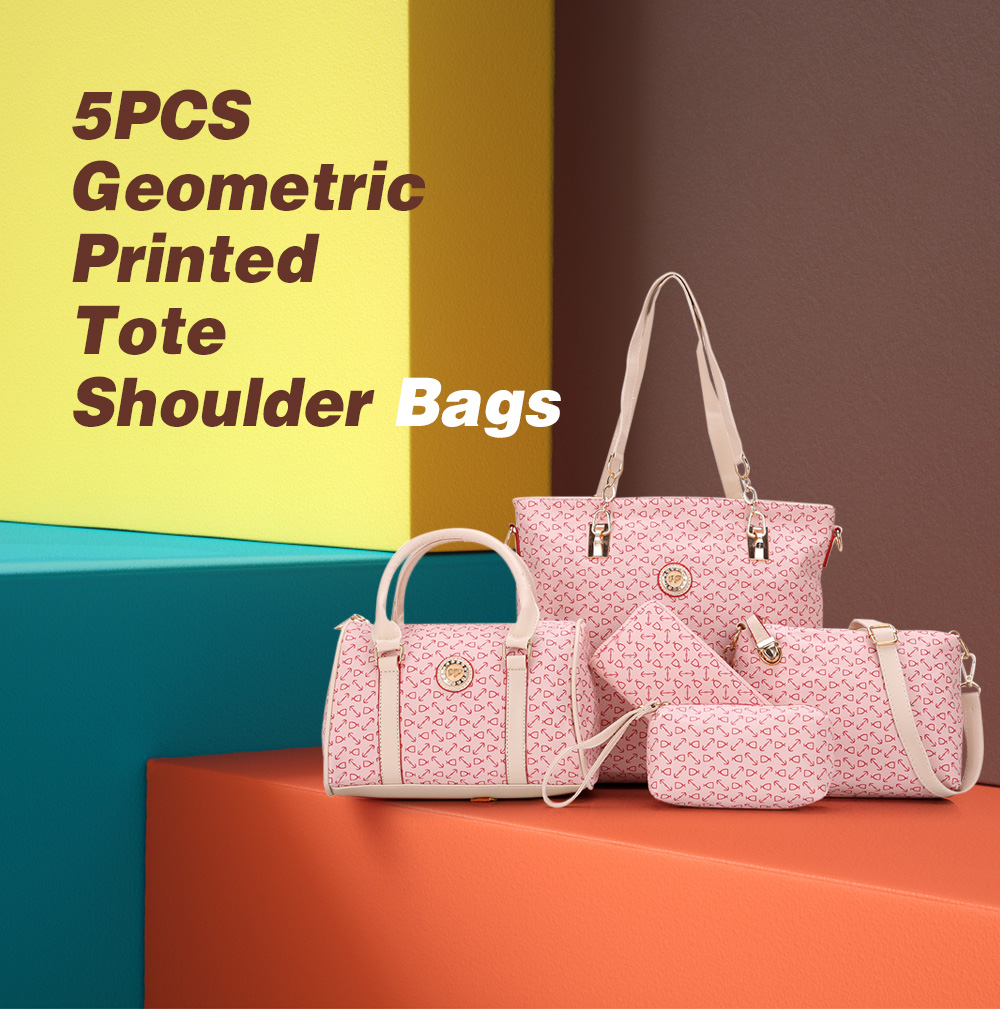 Geometric Tote Handbag 5Pc Set