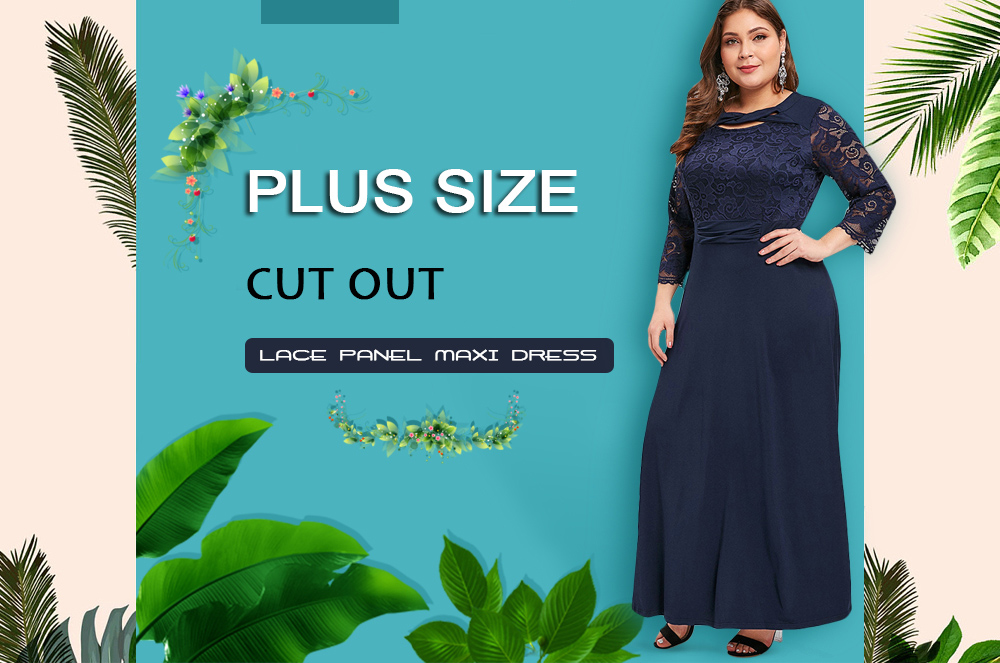 Plus Size Cut Out Lace Panel Maxi Dress