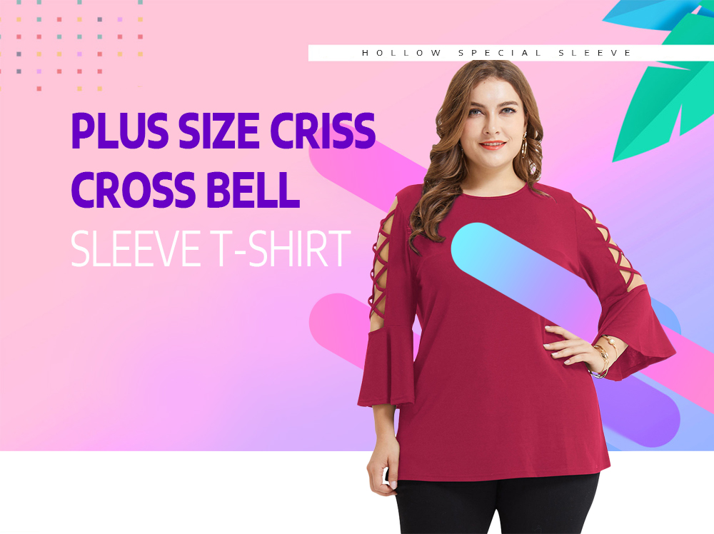 Plus Size Criss Cross Bell Sleeve T-shirt