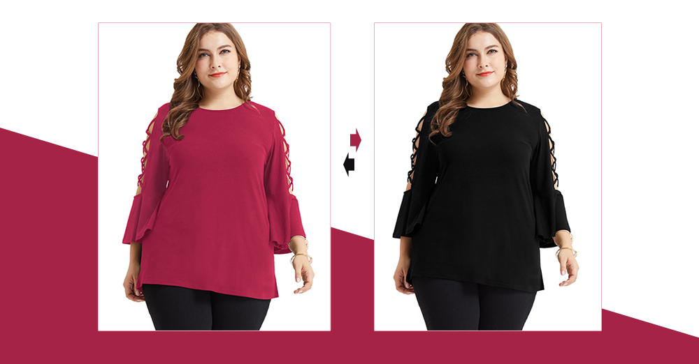 Plus Size Criss Cross Bell Sleeve T-shirt