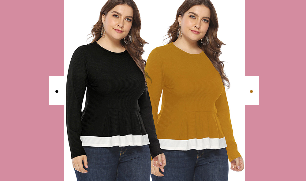 Plus Size Two Tone Ruffle T Shirt