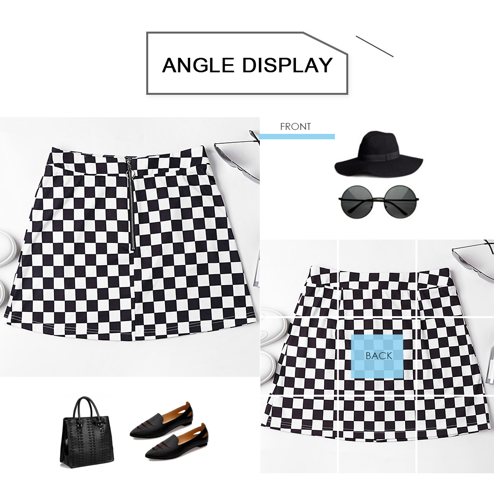 High Waist Checkered Print Zipper Women Skirt