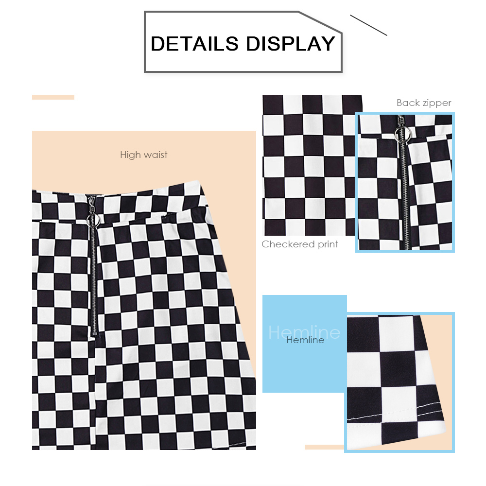 High Waist Checkered Print Zipper Women Skirt