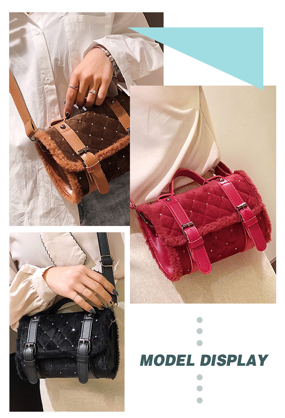 Fashion Suede Fluffy Side Rhombic Versatile Slung Shoulder Bag for Women