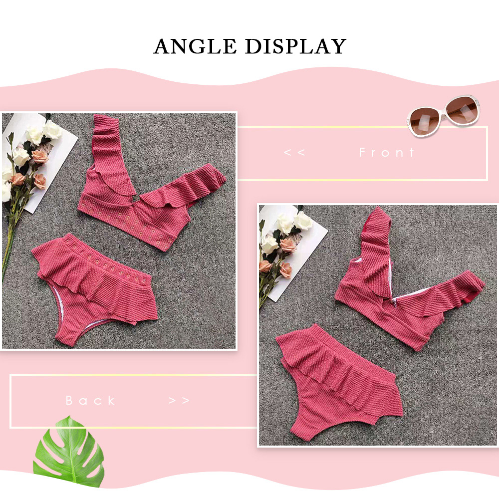 Plunge Neck Padded Backless Flounce High Waist Two-piece Women Bikini Set