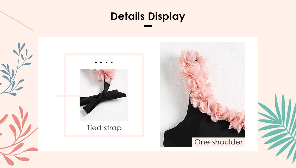 One Shoulder Tied Strap Backless Padded Flower Design High Waist Women Bikini Set