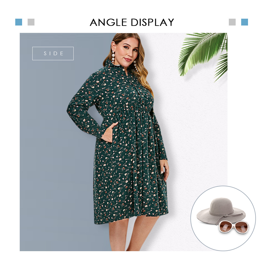 Plus Size Half Button Floral Flare Dress