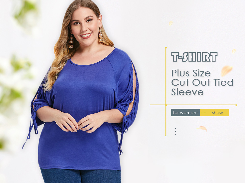 Plus Size Cut Out Tied Sleeve T-shirt