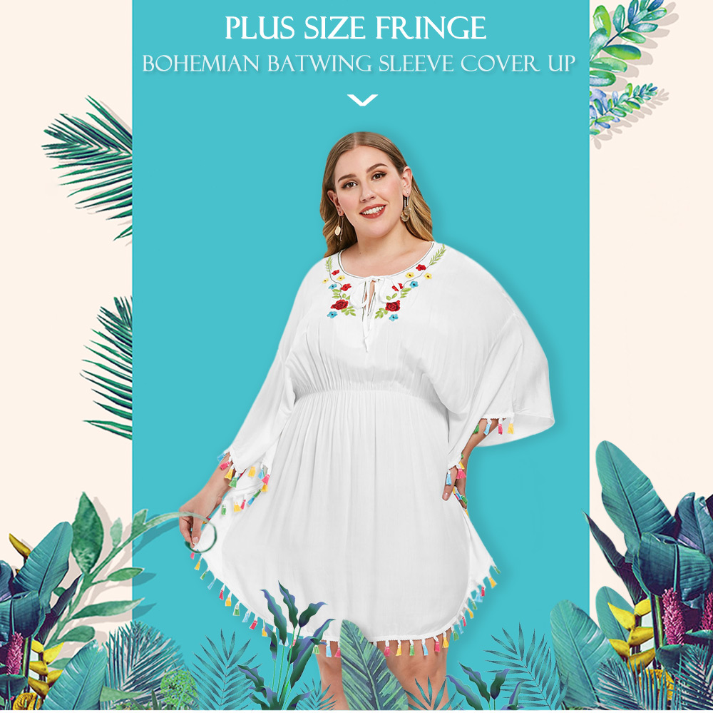 Plus Size Fringe Bohemian Batwing Sleeve Cover Up