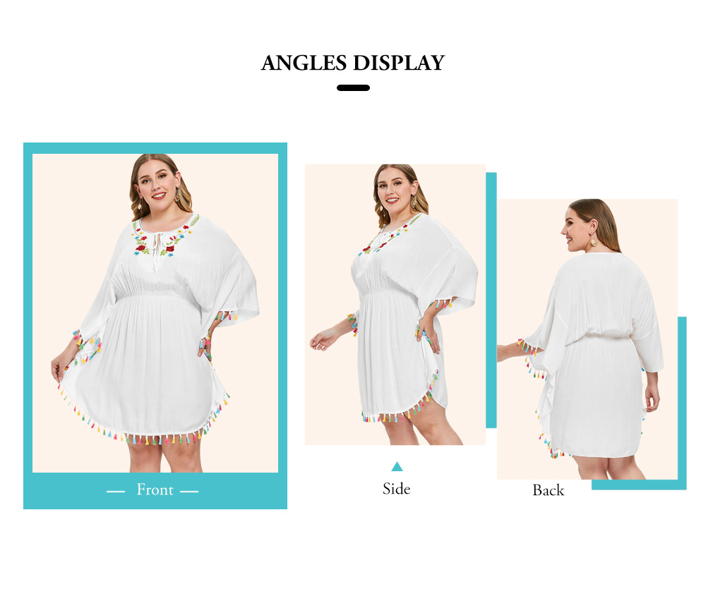 Plus Size Fringe Bohemian Batwing Sleeve Cover Up