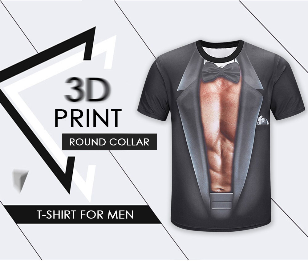 3D Faux Muscle Suit Print Short Sleeve T-shirt