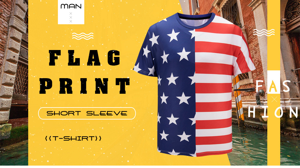 3D American Flag Print Short Sleeve T-shirt