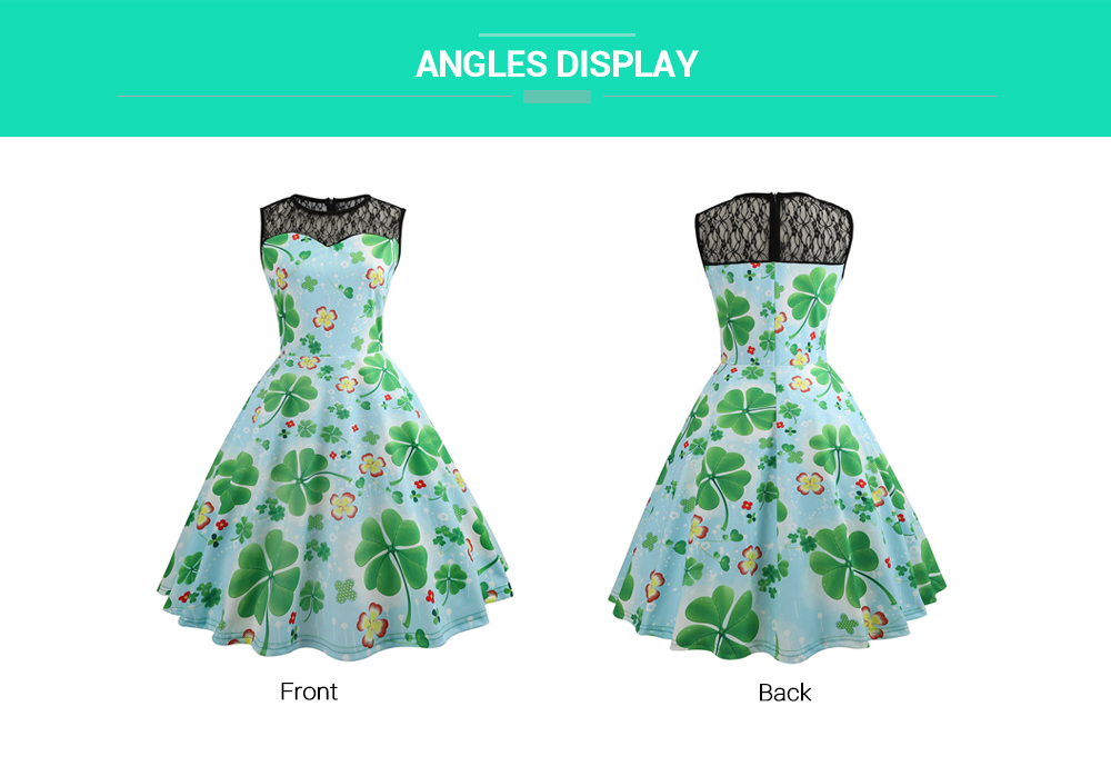 Lace Panel Leaves Print Flare Dress