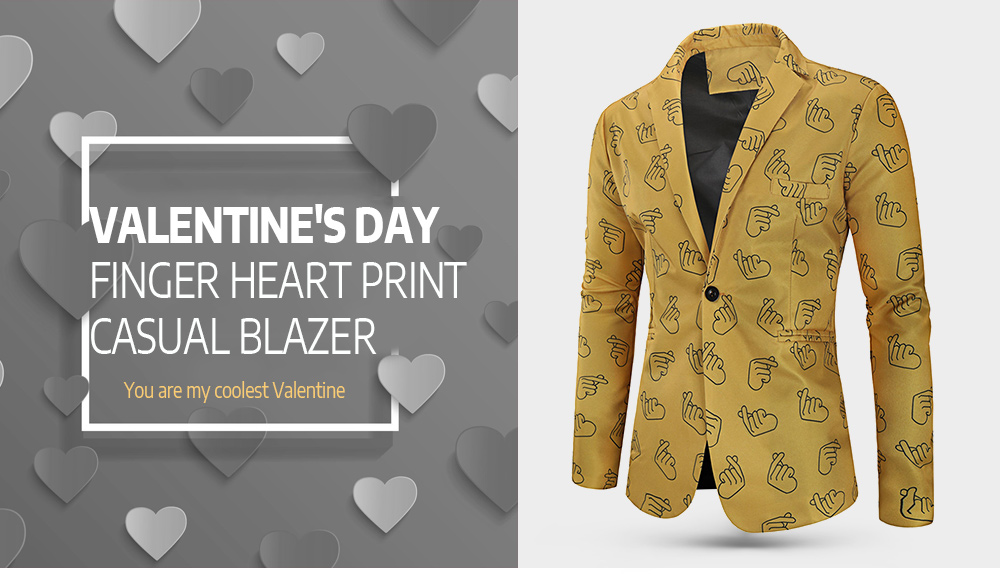 Valentine's Day Finger Heart Print Casual Blazer