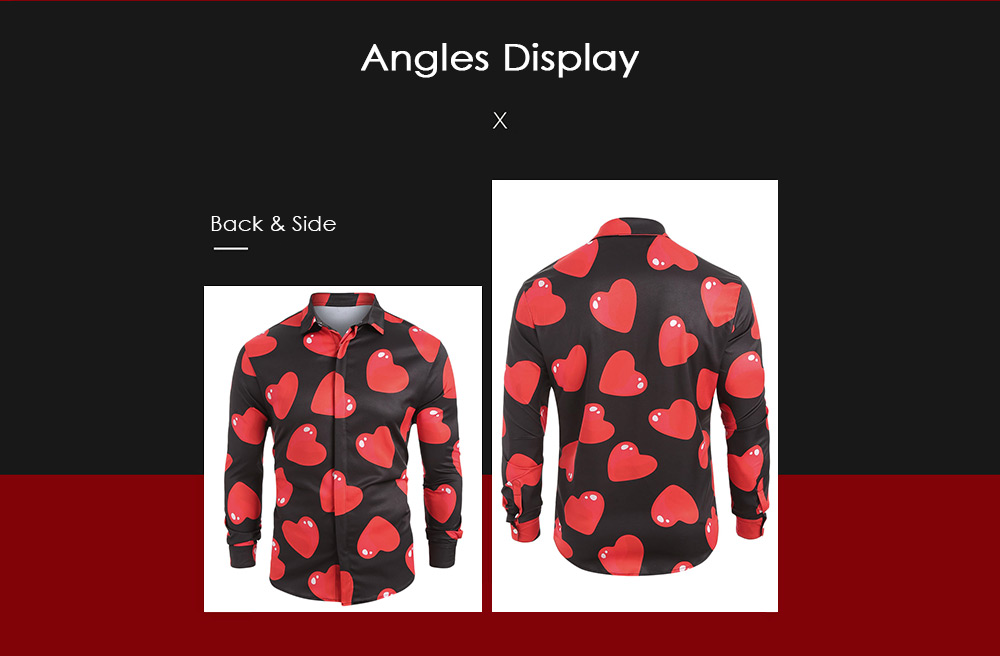 3D Red Love Heart Print Long Sleeve Shirt